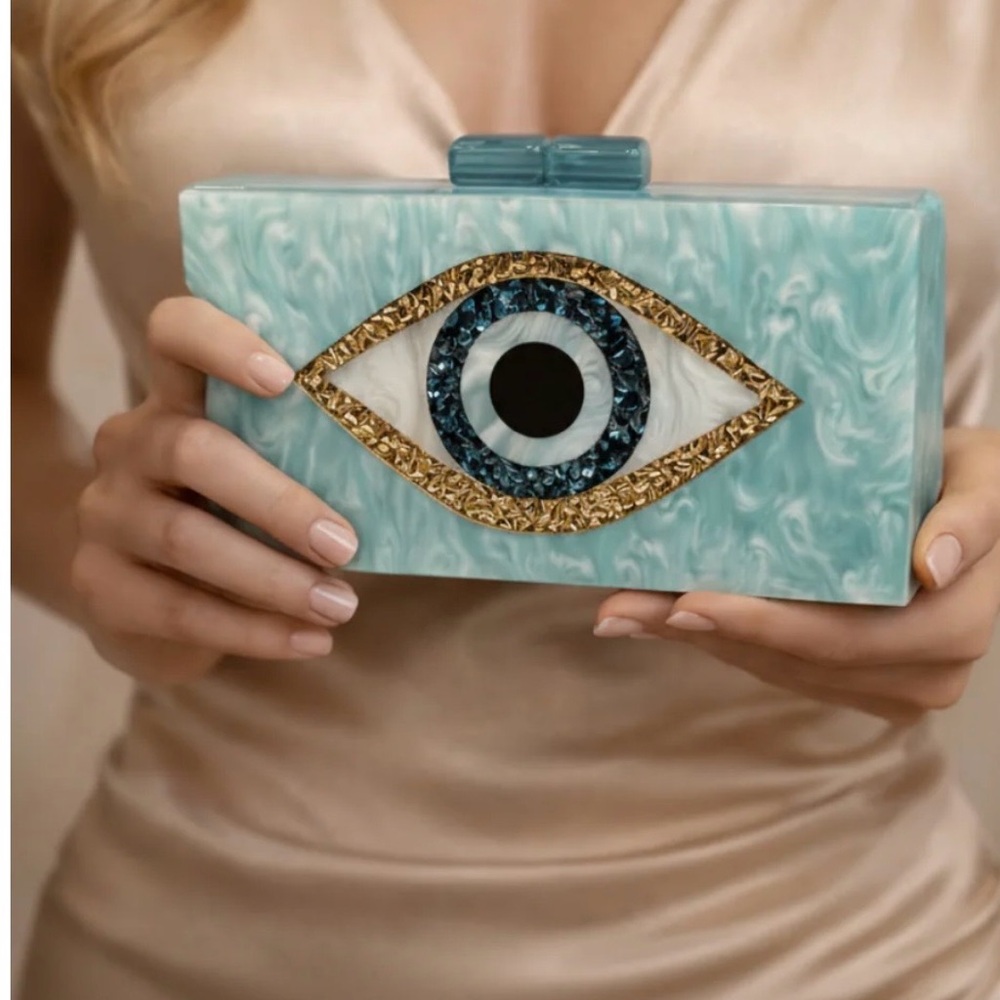 Aqua Eyewell Gem Accent Acrylic Clutch